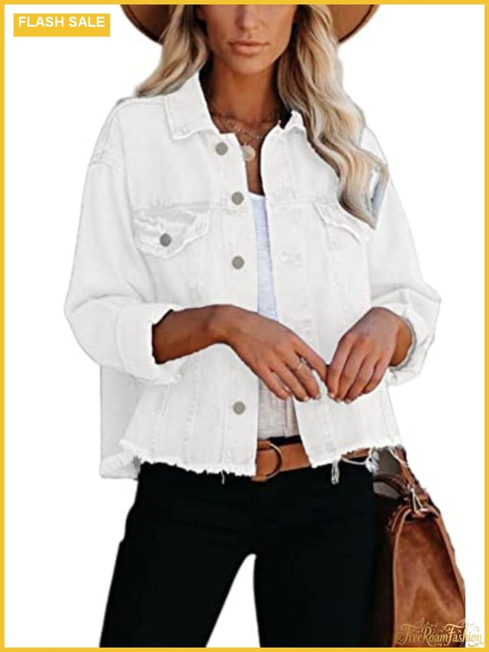 Cropped Denim Jacket with Pockets Women Lightweight Ripped Jean Jacket